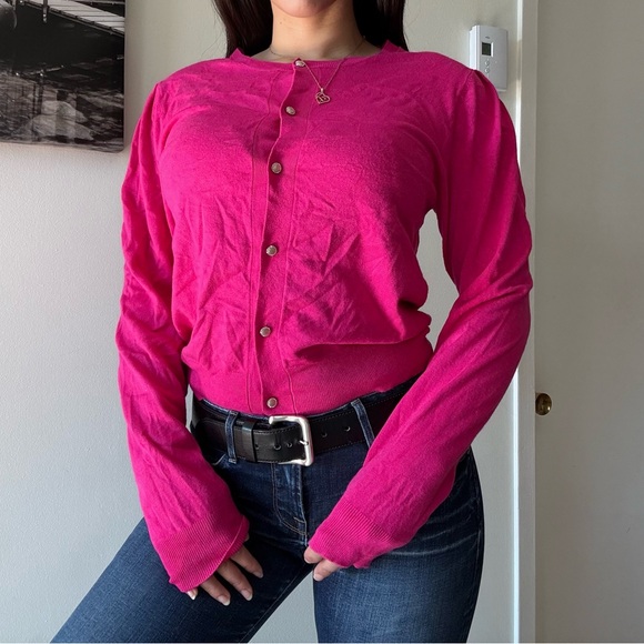 Esqualo Minimalist Preppy Pink Button Cardigan - Picture 3 of 5
